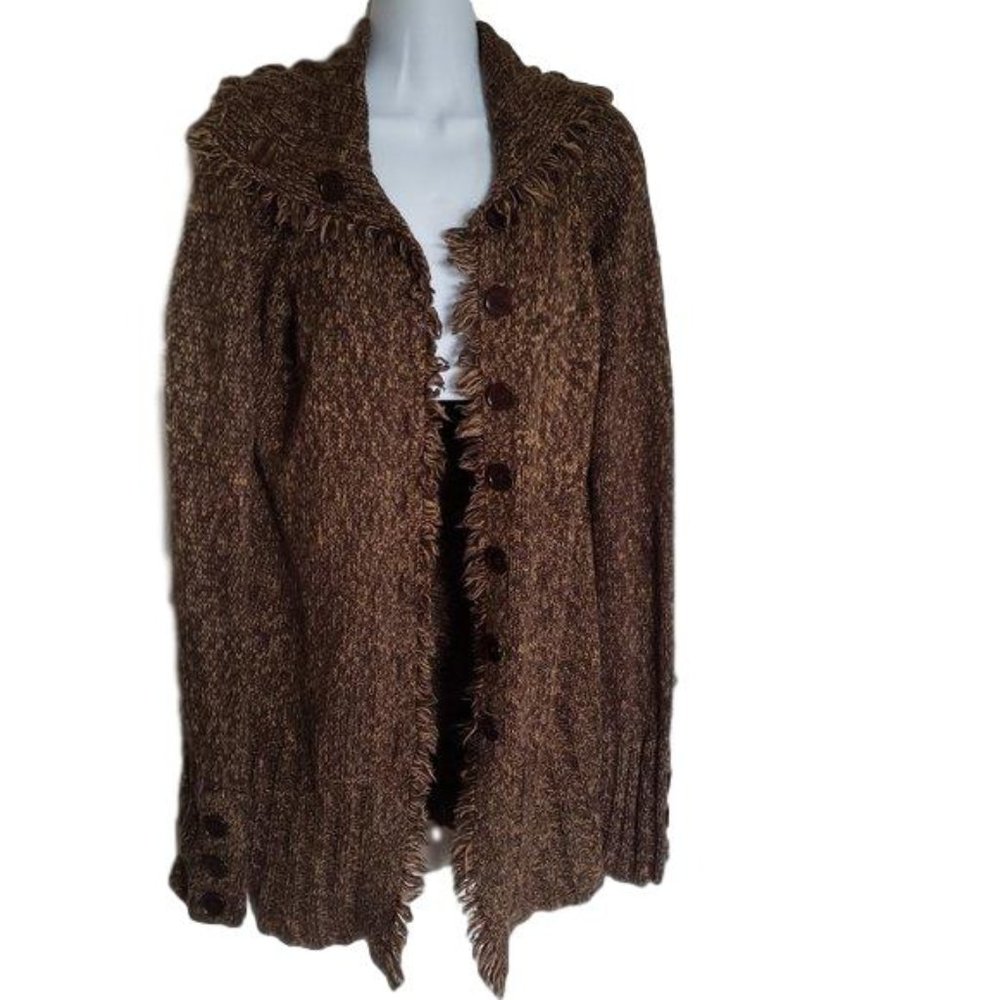 Cato Size M Women's Heather Brown Fringy Cardigan